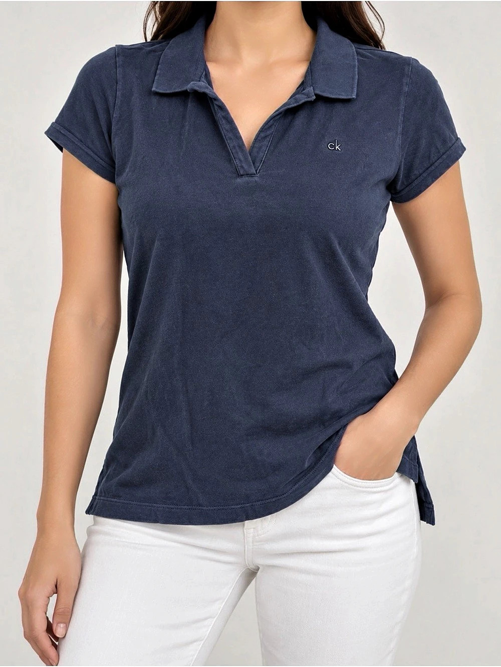 Calvin Klein Jeans Women's Polo Shirt in Blue Size Large